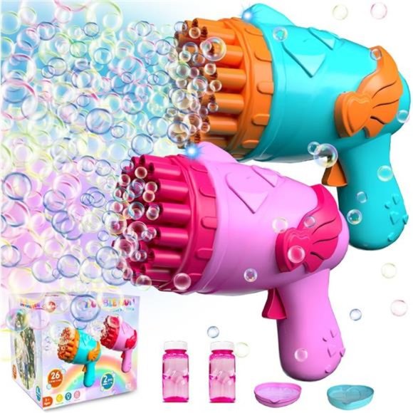 2 Packs Bubble Machine Gun for Kids, Bubble Gun with Lights/Bubble - Picture 1 of 6